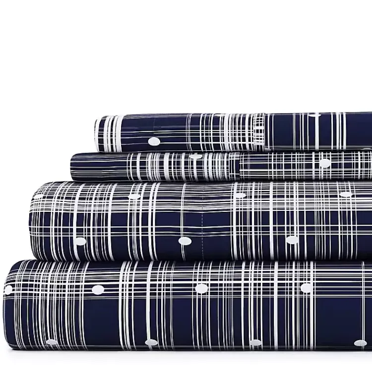 Kirklands Home Navy Plaid Polka Dot 3-pc. Twin Sheet Set Blue Hot