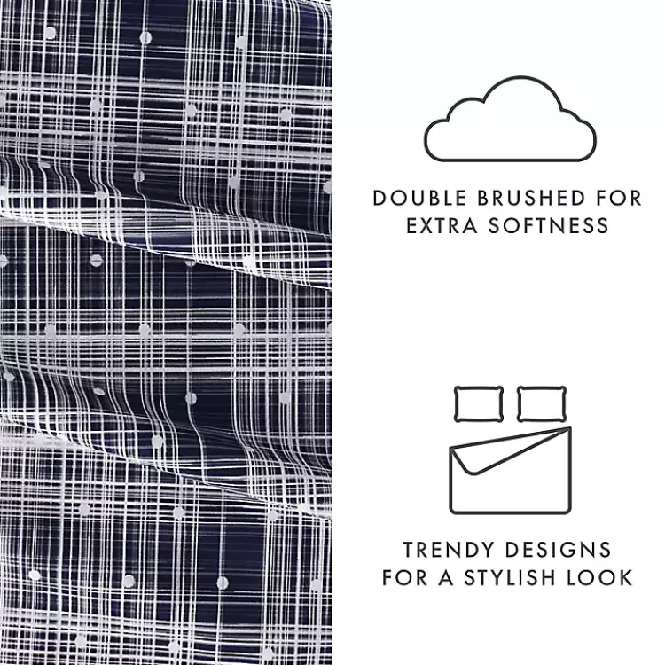 Kirklands Home Navy Plaid Polka Dot 3-pc. Twin Sheet Set Blue Hot