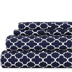 Kirklands Home Navy Quatrefoil 4-pc. King Sheet Set Blue Discount