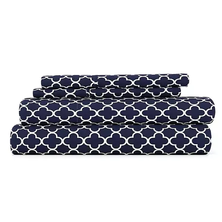 Kirklands Home Navy Quatrefoil 4-pc. Queen Sheet Set Blue Clearance