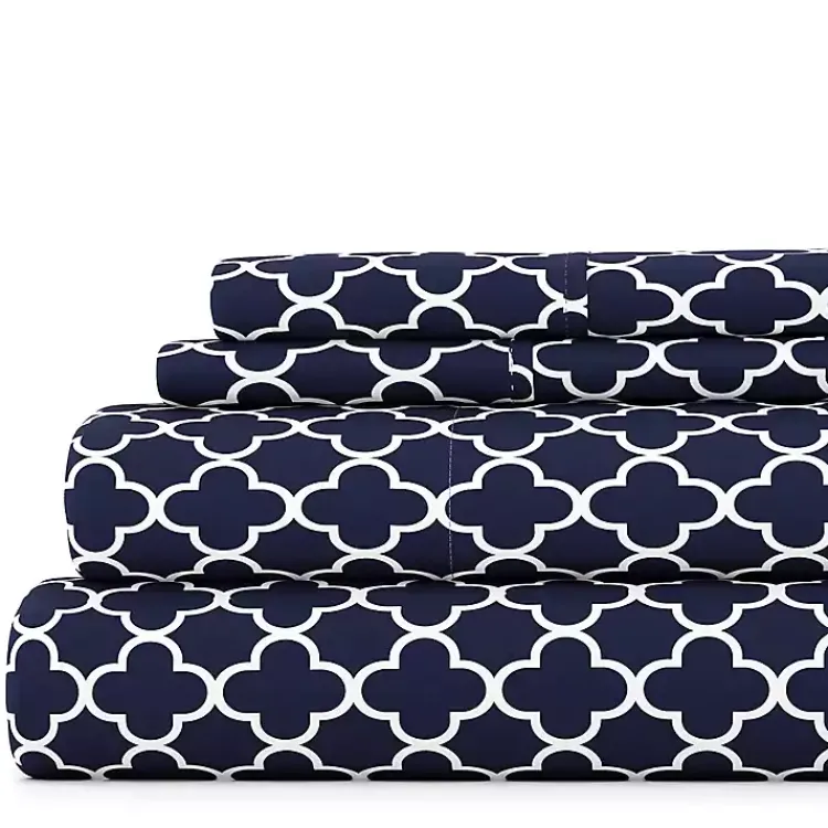 Kirklands Home Navy Quatrefoil 4-pc. Queen Sheet Set Blue Clearance