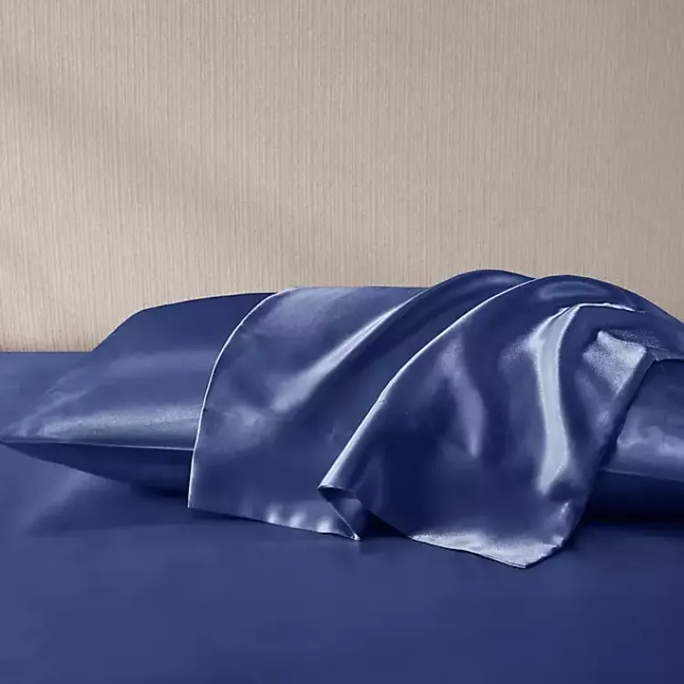 Kirklands Home Navy Satin King 2-pc. Pillow Case Set Blue Outlet
