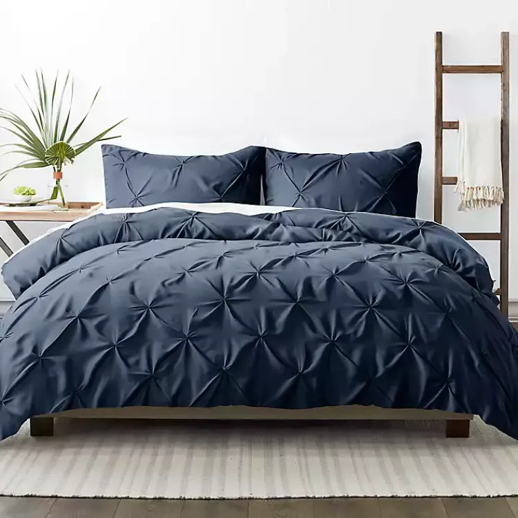 Kirklands Home Navy Soft Pinched 3-Pc. King Duvet Cover Set Blue Discount