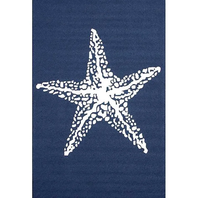 Kirklands Home Navy Starfish Hooked Indoor/Outdoor Area Rug, 5x8 Clearance