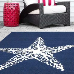 Kirklands Home Navy Starfish Hooked Indoor/Outdoor Area Rug, 5x8 Clearance