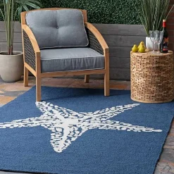 Kirklands Home Navy Starfish Hooked Indoor/Outdoor Area Rug, 7x9 Clearance