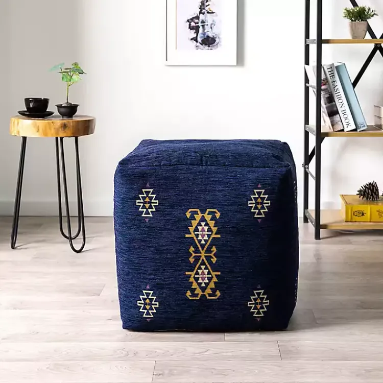Poufs & Floor Cushions>Kirklands Home Navy Turkish Motifs Ultra-Soft Pouf Blue