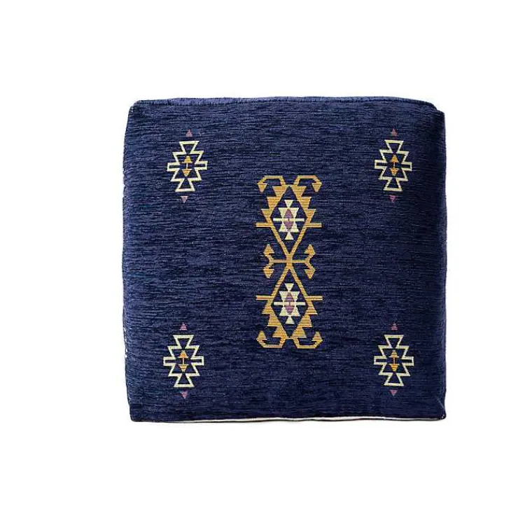 Poufs & Floor Cushions>Kirklands Home Navy Turkish Motifs Ultra-Soft Pouf Blue