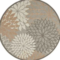 Kirklands Home Neutral Floral Burst Outdoor Round Area Rug, 7 ft. Sale