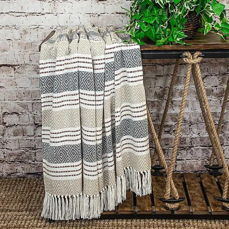 Blankets & Throws>Kirklands Home Neutral Herringbone Multi Striped Throw Tan