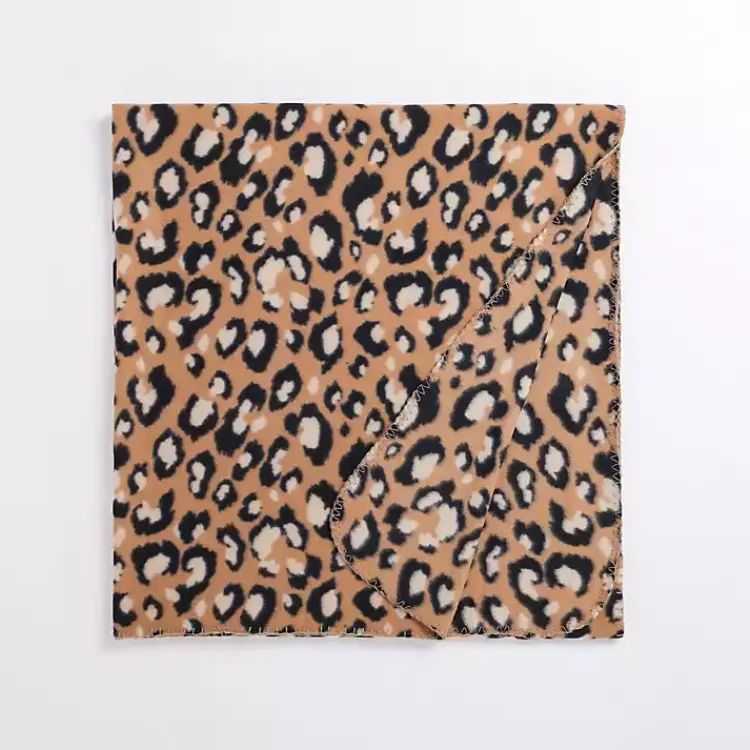 Blankets & Throws>Kirklands Home Neutral Leopard Print Fleece Throw Brown