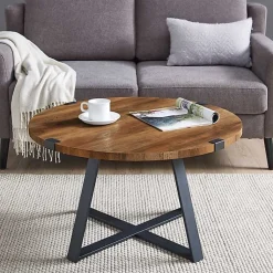 Kirklands Home Oak Urban Rustic Round Coffee Table Brown Discount
