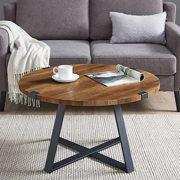 Kirklands Home Oak Urban Rustic Round Coffee Table Brown Discount