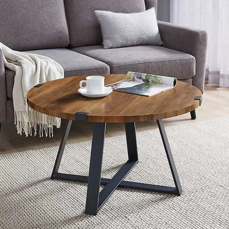 Kirklands Home Oak Urban Rustic Round Coffee Table Brown Discount