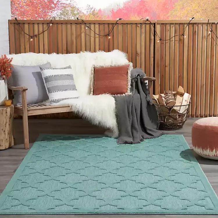 Kirklands Home Ocean Aqua Trellis Outdoor Area Rug, 4x6 Blue New