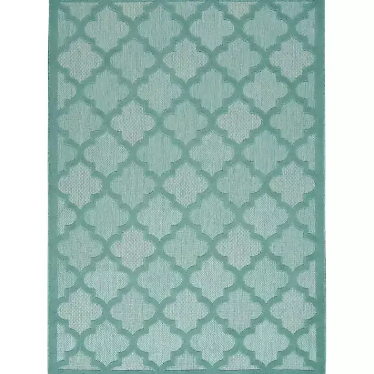 Kirklands Home Ocean Aqua Trellis Outdoor Area Rug, 4x6 Blue New