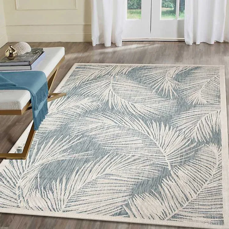 Kirklands Home Ocean Blue Palm Leaves Outdoor Area Rug, 7x9 Hot