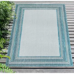 Kirklands Home Ocean Blue Threaded Frame Outdoor Area Rug, 4x7 Hot