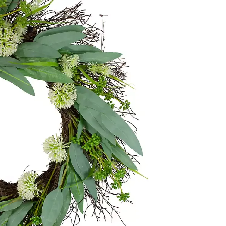 Wreaths>Kirklands Home Olive Branch and Flower Buds Spiral Wreath Green