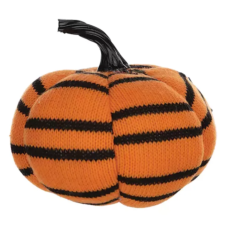 Halloween>Kirklands Home Orange and Black Striped Pumpkins, Set of 4