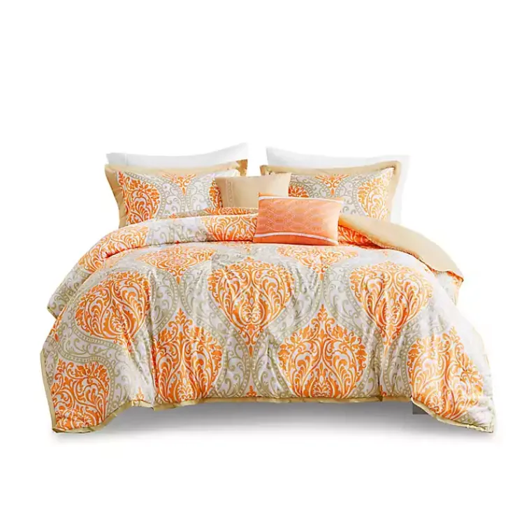 Kirklands Home Orange Damask 5-pc. California King Comforter Set New