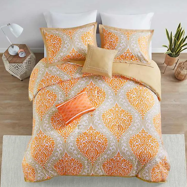 Kirklands Home Orange Damask 5-pc. California King Comforter Set New