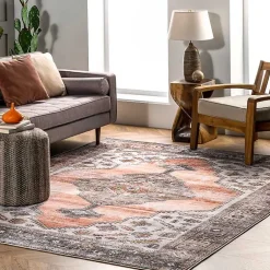 Kirklands Home Orange Distressed Medallion Washable Area Rug, 4x6 Hot