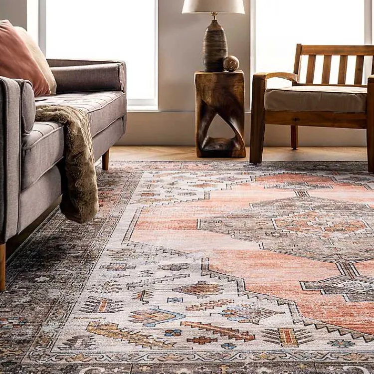 Kirklands Home Orange Distressed Medallion Washable Area Rug, 4x6 Hot