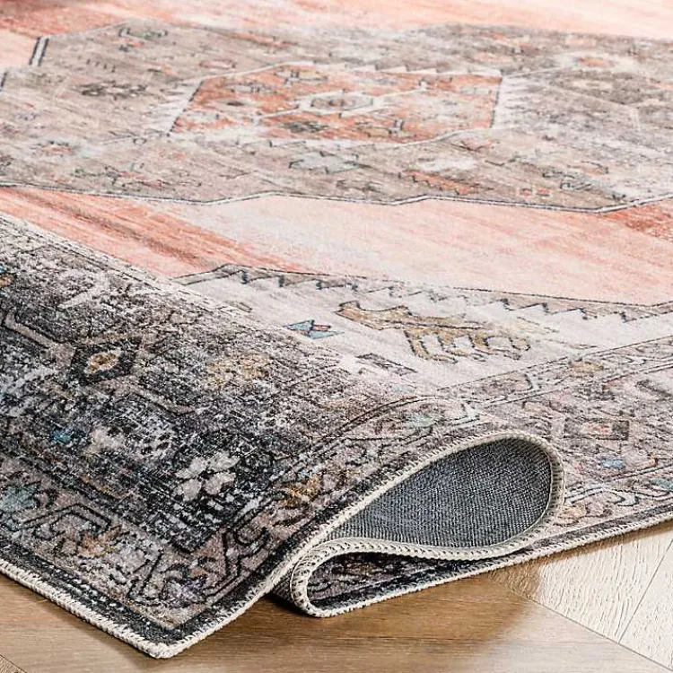 Kirklands Home Orange Distressed Medallion Washable Area Rug, 4x6 Hot