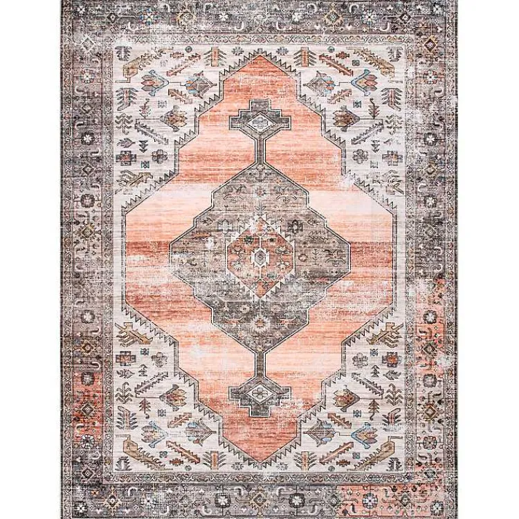 Kirklands Home Orange Distressed Medallion Washable Area Rug, 5x8 Hot