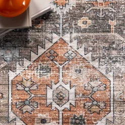 Kirklands Home Orange Distressed Medallion Washable Area Rug, 5x8 Hot