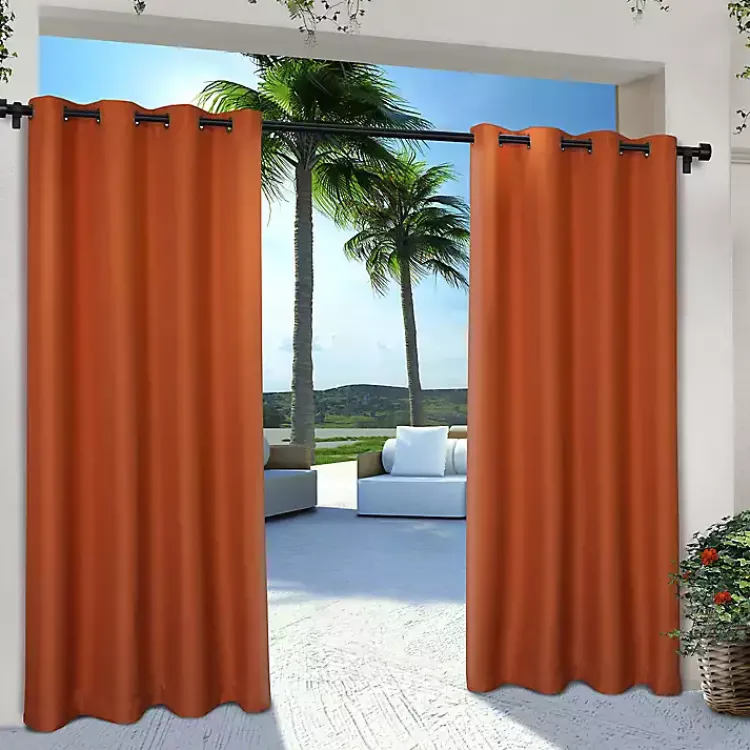Kirklands Home Eliza Outdoor Curtain Panel Set, 96 in. Orange Hot