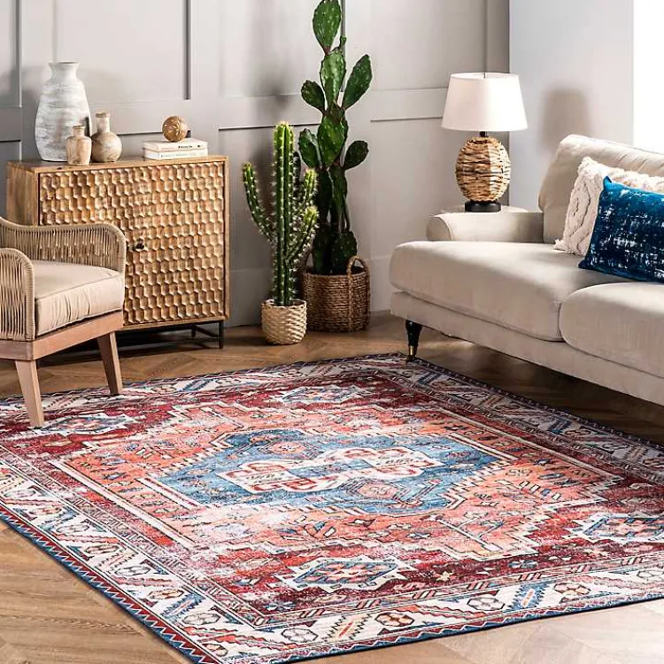 Kirklands Home Orange Faded Medallion Washable Area Rug, 5x8 Outlet