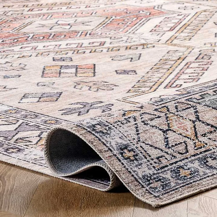 Kirklands Home Orange Global Motif Washable Area Rug, 4x6 New