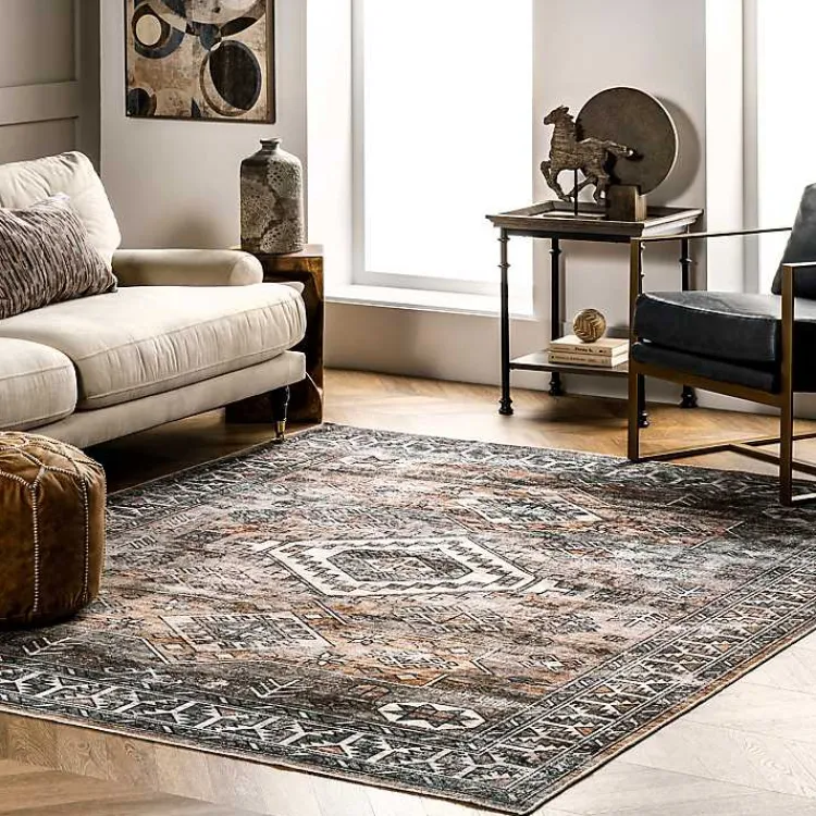 Kirklands Home Orange Global Pattern Washable Area Rug, 4x6 Sale