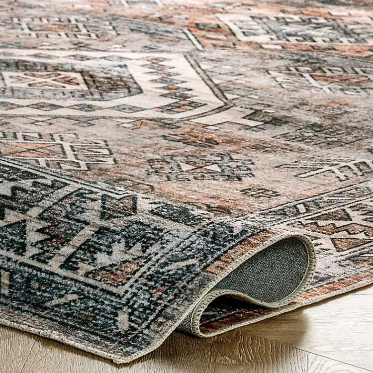 Kirklands Home Orange Global Pattern Washable Area Rug, 5x8 Clearance