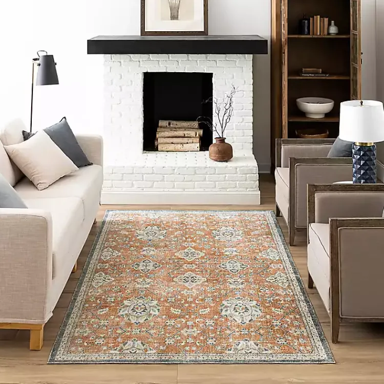 Kirklands Home Granary Floral Area Rug, 8x10 Orange Sale