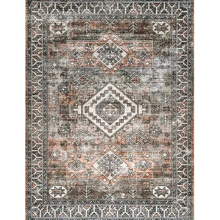 Kirklands Home Orange Tribal Washable Area Rug, 6x9 Outlet
