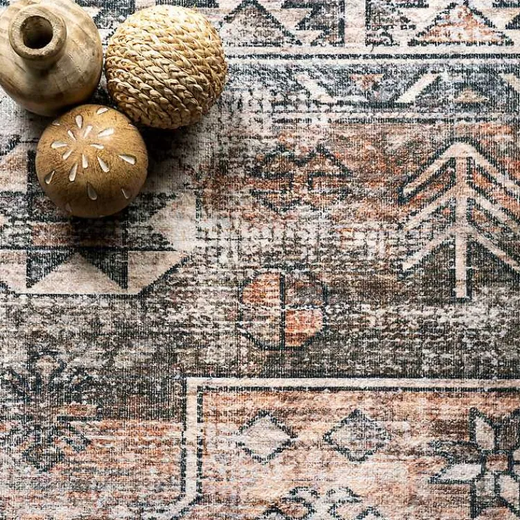 Kirklands Home Orange Tribal Washable Area Rug, 6x9 Outlet