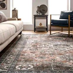Kirklands Home Orange Tribal Washable Area Rug, 6x9 Outlet