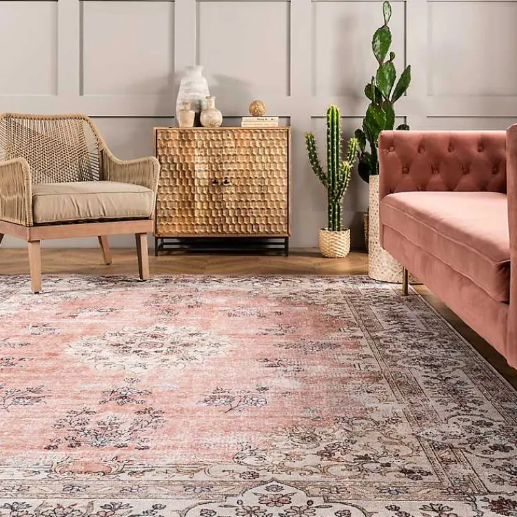 Kirklands Home Orange Vintage Floral Washable Area Rug, 4x6 Best