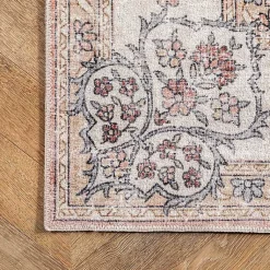 Kirklands Home Orange Vintage Floral Washable Area Rug, 4x6 Best