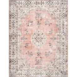 Kirklands Home Orange Vintage Floral Washable Area Rug, 5x8 Best