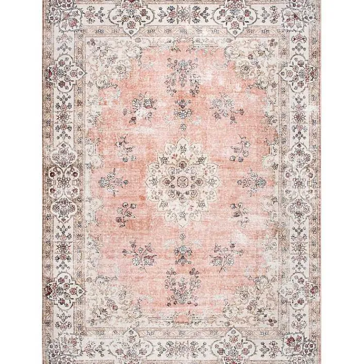 Kirklands Home Orange Vintage Floral Washable Area Rug, 5x8 Best
