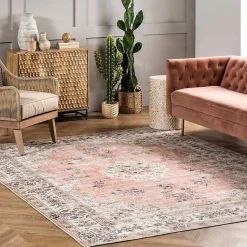 Kirklands Home Orange Vintage Floral Washable Area Rug, 5x8 Best