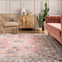 Kirklands Home Orange Vintage Floral Washable Area Rug, 5x8 Best