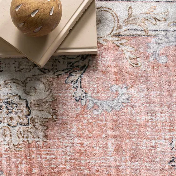 Kirklands Home Orange Vintage Floral Washable Area Rug, 5x8 Best