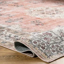 Kirklands Home Orange Vintage Floral Washable Area Rug, 5x8 Best