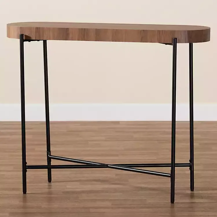 Kirklands Home Oval Light Wood X Base Console Table Brown Clearance
