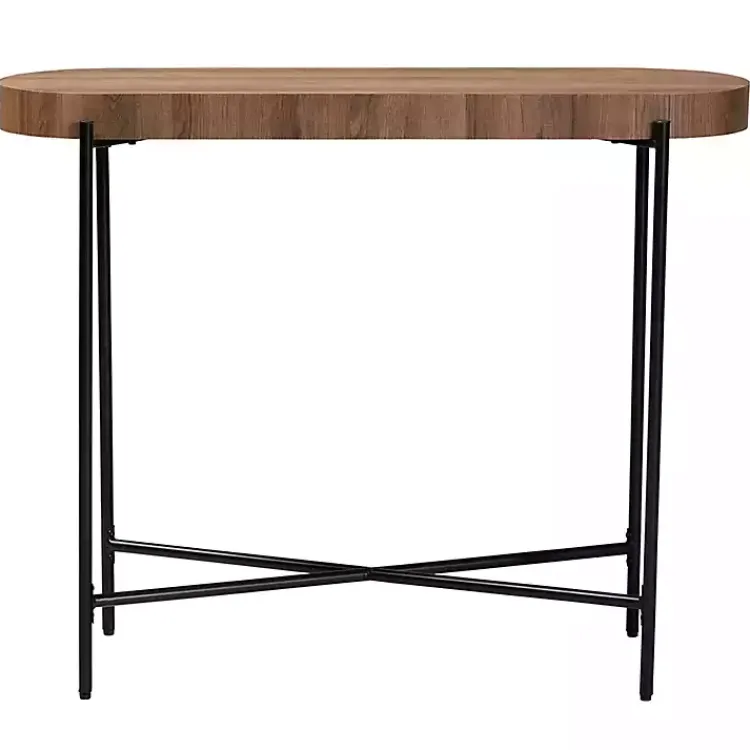 Kirklands Home Oval Light Wood X Base Console Table Brown Clearance